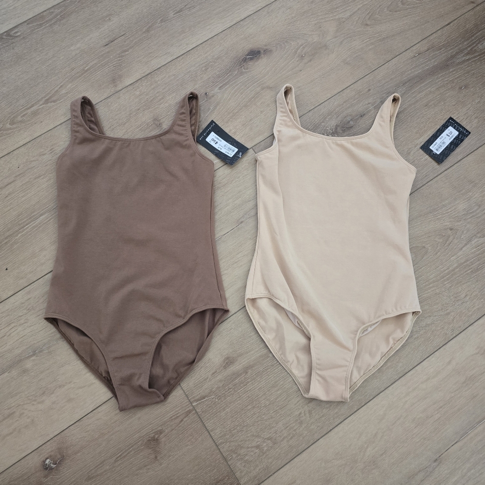 Set Of 2 Bloch Girls Basic Round Neck Tank Leotard Almond And Nude CL5405 12